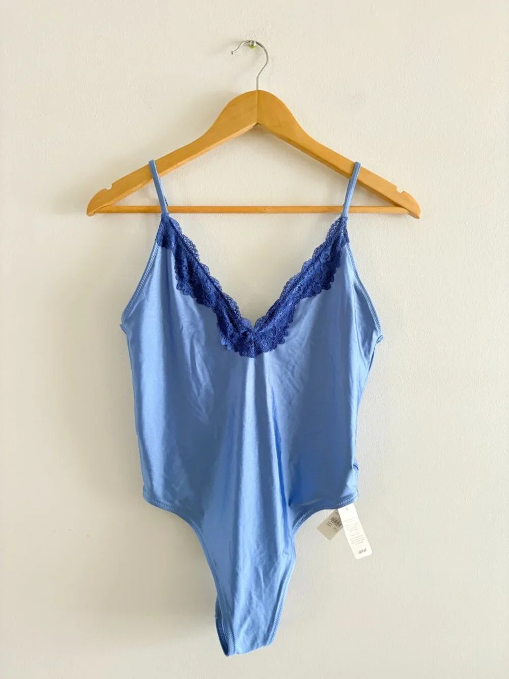 Aerie Shine Lace Plunge One Piece Swimsuit NWT Blue Size Small - Picture 3 of 6